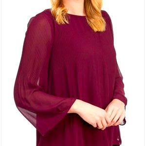 NWT Max Studio Garnet Red Soft Pleated Blouse